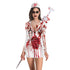 Bloody Nurse Role-play Dress for Women Halloween Scary Horror Cosplay Costumes Sexy Mini Dress Gothic Medieval Clothing - menochic